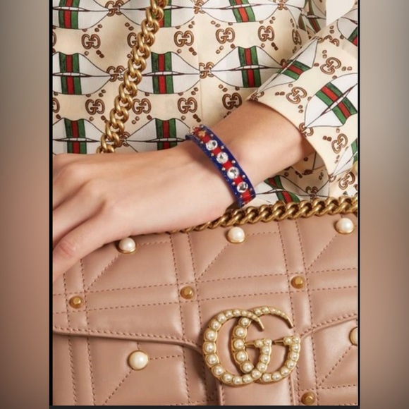 Gucci Pearly GG Marmont Flap Bag Embellished Matelasse Leather Small - Picture 2 of 14